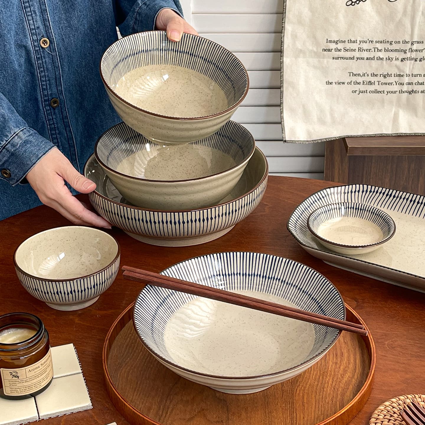 Blue Rain Ceramic Noodle Bowl, Vintage Home 2025 New Soup Bowl, Ramen Bowl, Large Bowl for Eating Noodles