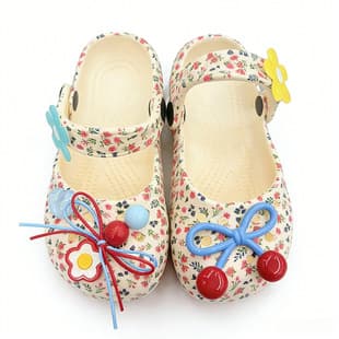 Cute Floral Ballet Kids Slippers Croc Sandals Summer Closed-Toe Anti-Slip Soft Sole Outdoor Girls Sandals