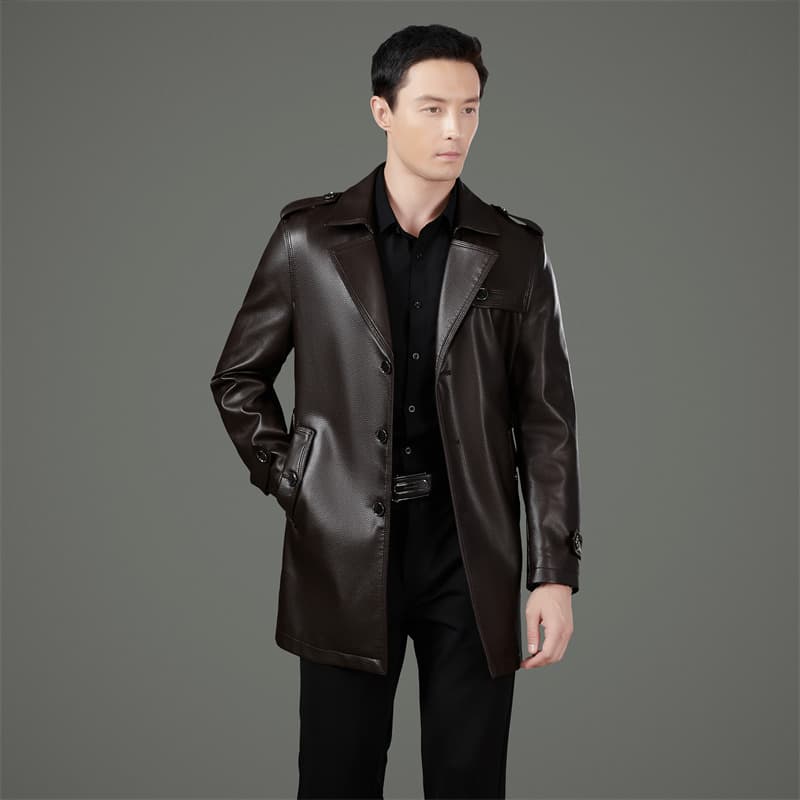 Genuine Leather Jacket for Men, Autumn and Winter, Mid-Length, Sheepskin, High-End Business/Casual Men's Clothing, Fleece Lined Jacket, Wholesale