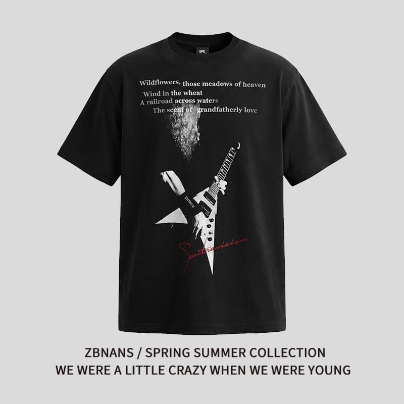 American retro rock guitarist printed short-sleeved T-shirt for men and women, summer loose casual street tops for couples