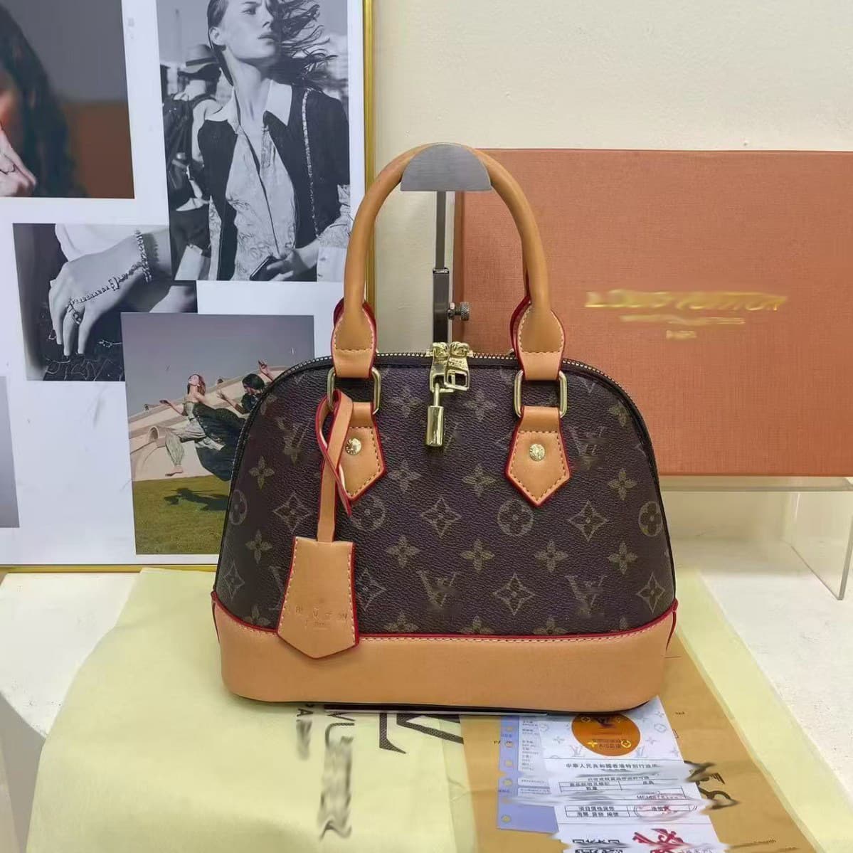 Vintage Monogram Shell Bag Handbag 2026 New Season Fashion Shoulder Bag Crossbody Bag European and American Export Cross-Border