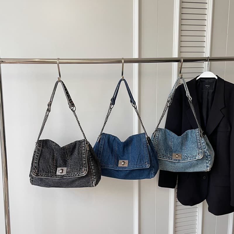 Vintage Casual Denim Bag for Women 2025 New Premium Chain Shoulder Bag Large Capacity Commuter Tote Bag