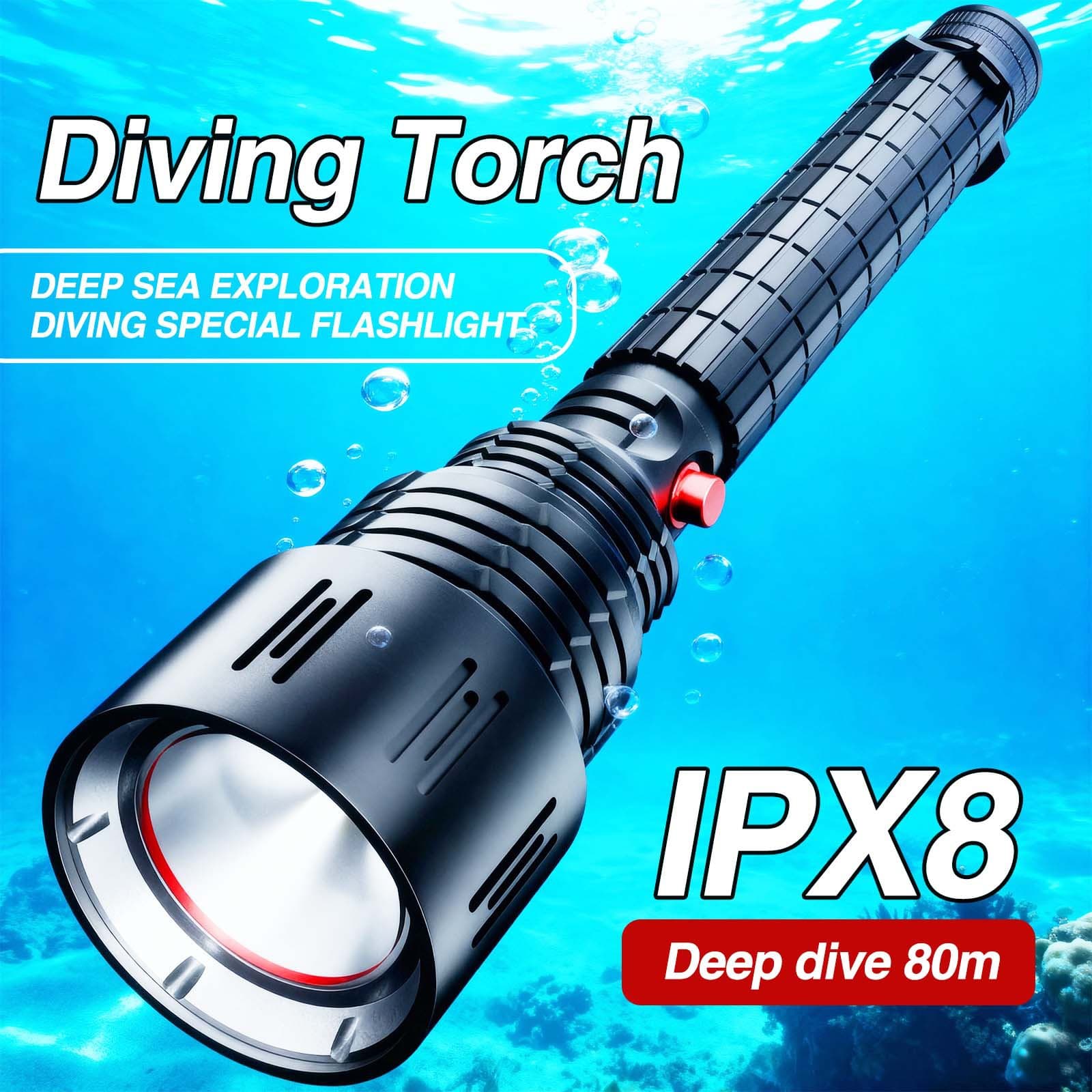 New BT90 flashlight with strong light, bright diving flashlight type C direct charging flashlight, long-range underwater fill light