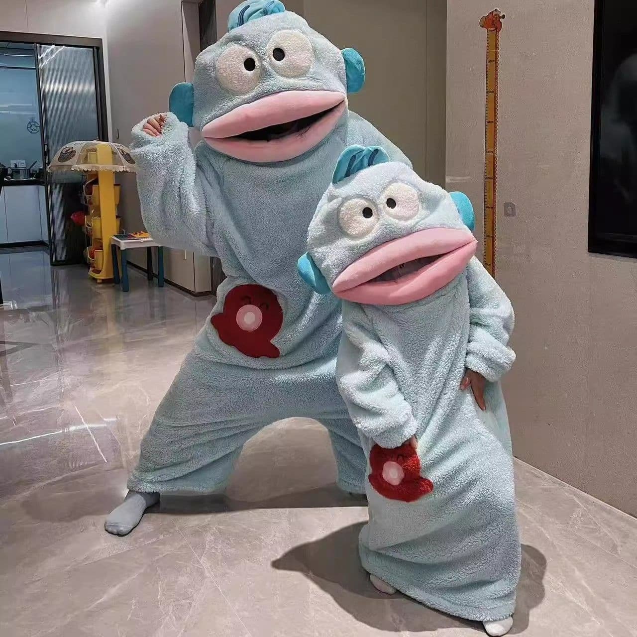 Soft Skin-Friendly Big Mouth Monster Pajamas Coral Fleece Hooded Pajamas Cute Funny Parent-Child Set Long Plush Homewear