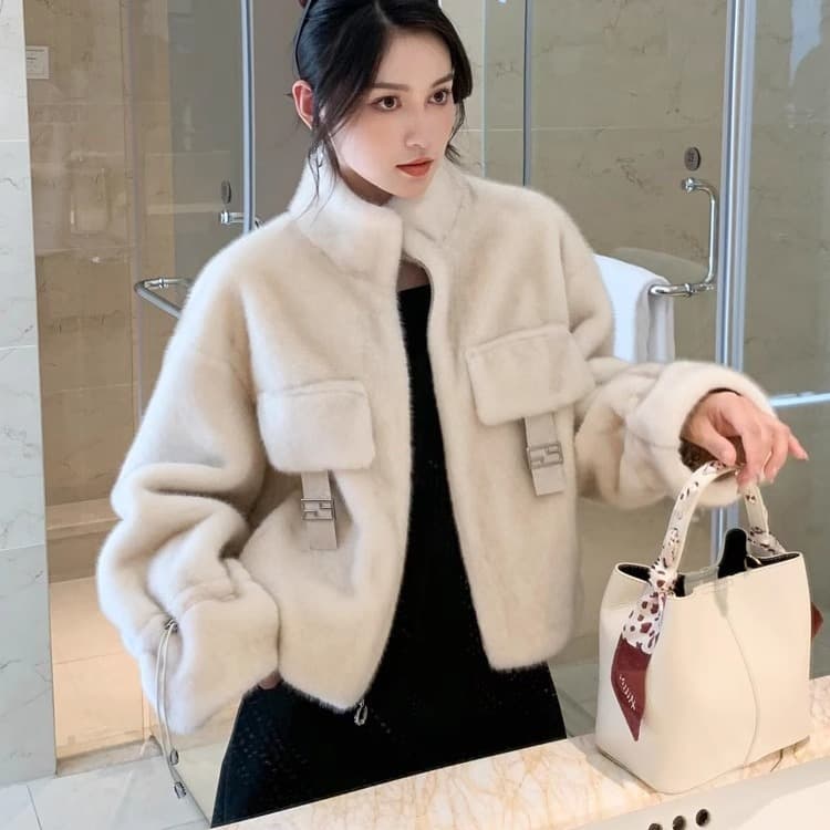 Haining Winter New Style Faux Mink Mink Fur Leather Women's Short Fuzzy Coat Elegant Youthful Fashion Versatile Outerwear