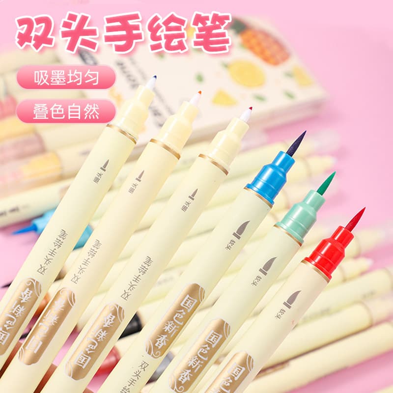 30-Color Dual-Tip Marker Pens, Water-Based, for Outlining, Drawing, Marking, and Watercolor Painting, Student Use