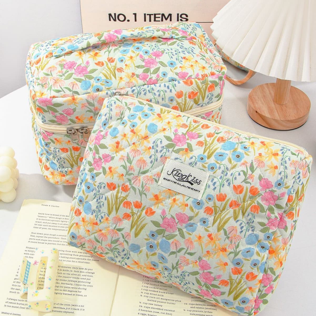 Beige Box New Cotton Cosmetic Bag, Portable Toiletry Storage Bag, Floral Ins Style Cute Quilted Bag Factory