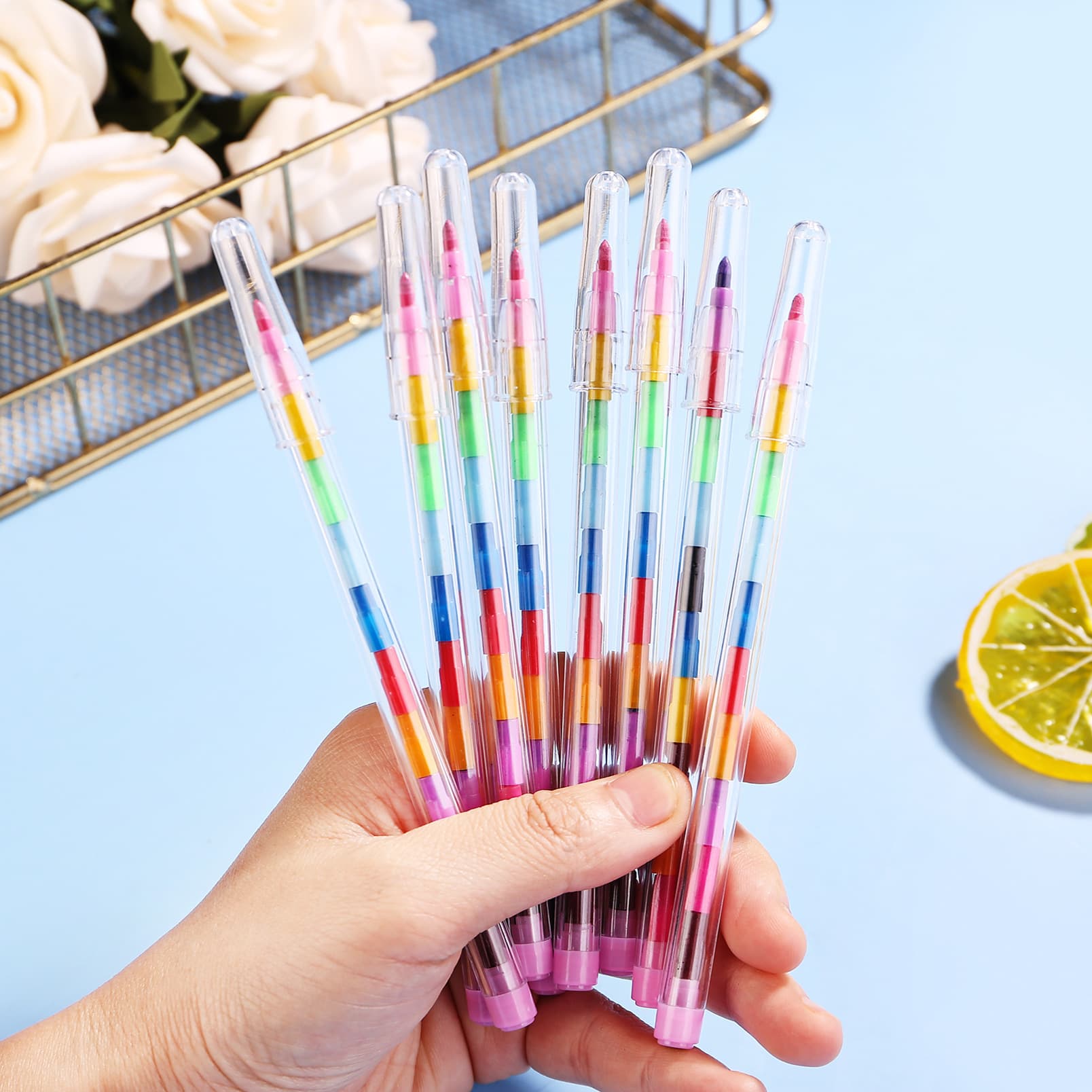 Creative building blocks coloring crayons 11 color round crayons oil pastels color pens colorful student stationery prizes wholesale