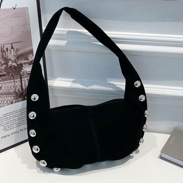 New Suede Patch Large Rivet Decoration Fashion Trendy Women's Shoulder Bag Tote Bag