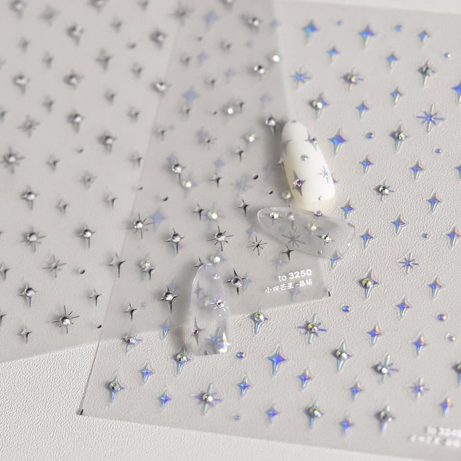 Nail Art Stickers Star Japanese Laser 3D Four-Pointed Star Premium Versatile Nail Decorations Trendy Small Four-Pointed Star
