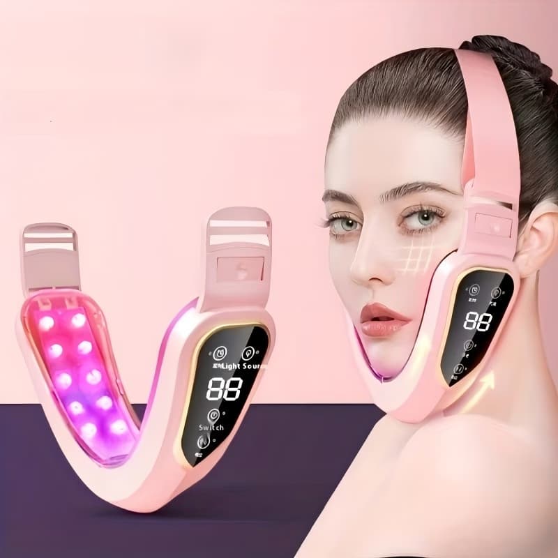12-speed LED rechargeable face and neck massager, light beige, V-face massage tool
