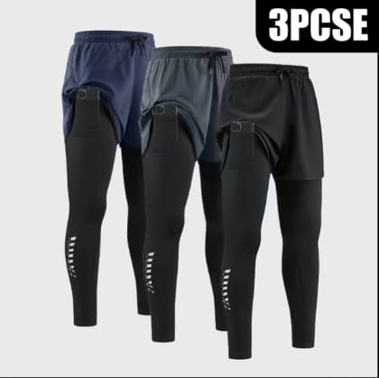 Cross-border Men's Two-in-One Athletic Shorts Running Pants Fitness Pants Compression Pants Yoga Pants Training Pants