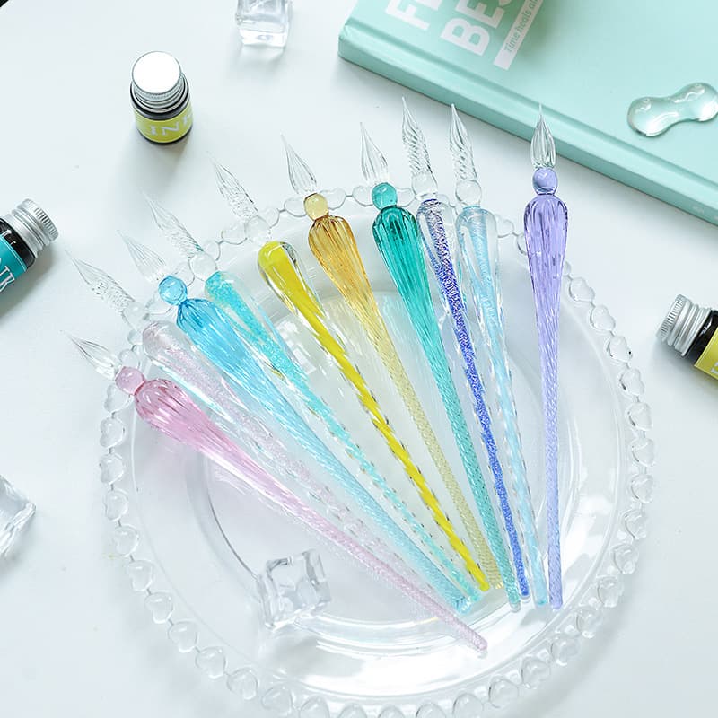 Macaron color glass pen three-piece gift box set dip pen business gift pen student crystal pen stationery