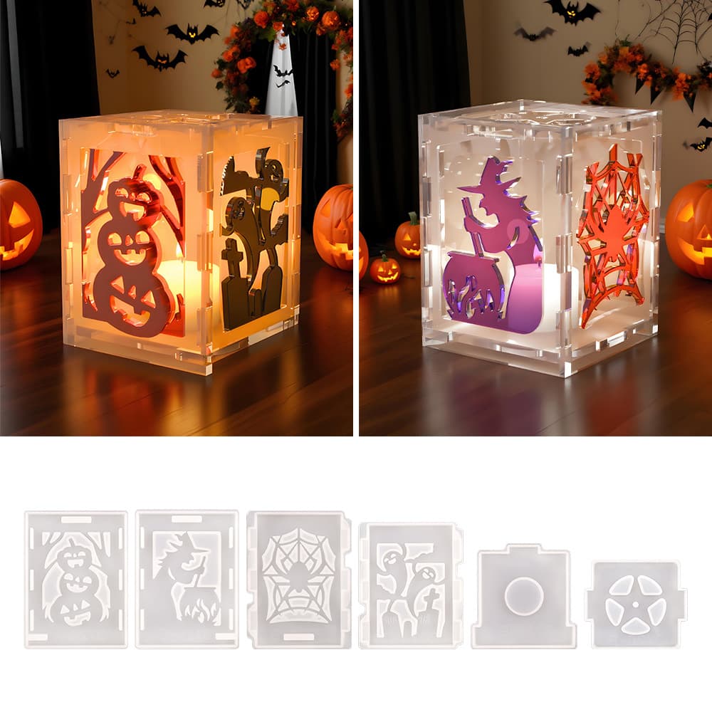 Halloween Lantern Silicone Mold DIY Halloween Hollow LED Light Prop Decoration Ornament Halloween Epoxy Resin Mold