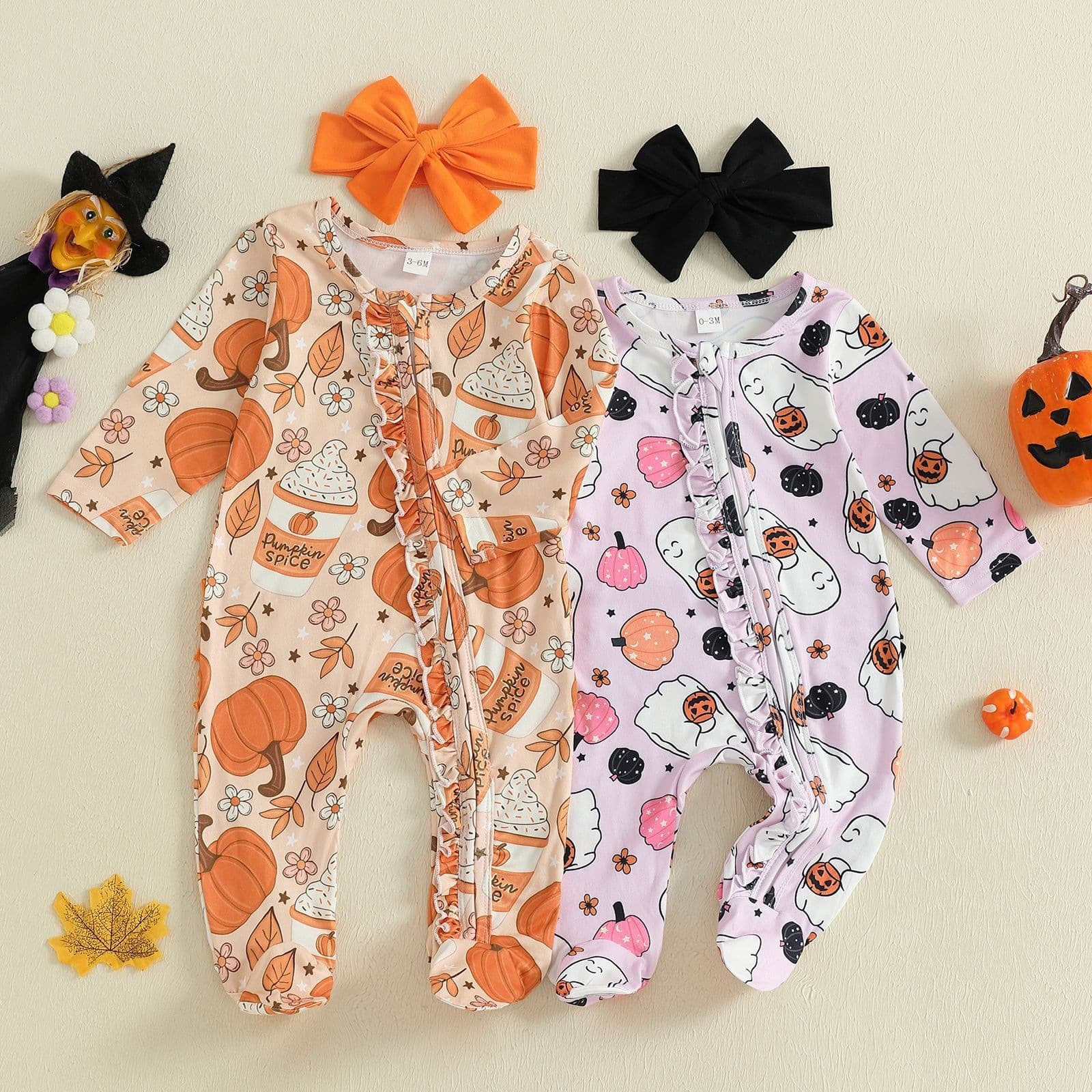 ins foreign trade infants and young children new Halloween harem pumpkin print zipper foot harem + headband