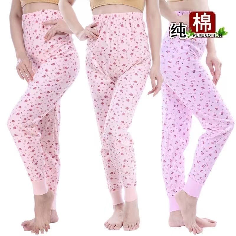 Autumn/Winter Mid-Aged and Elderly Women's Pure Cotton Thermal Long Johns, Thick Printed High-Waist Cotton Pants, Plus Size, Mother's Base Layer Pants