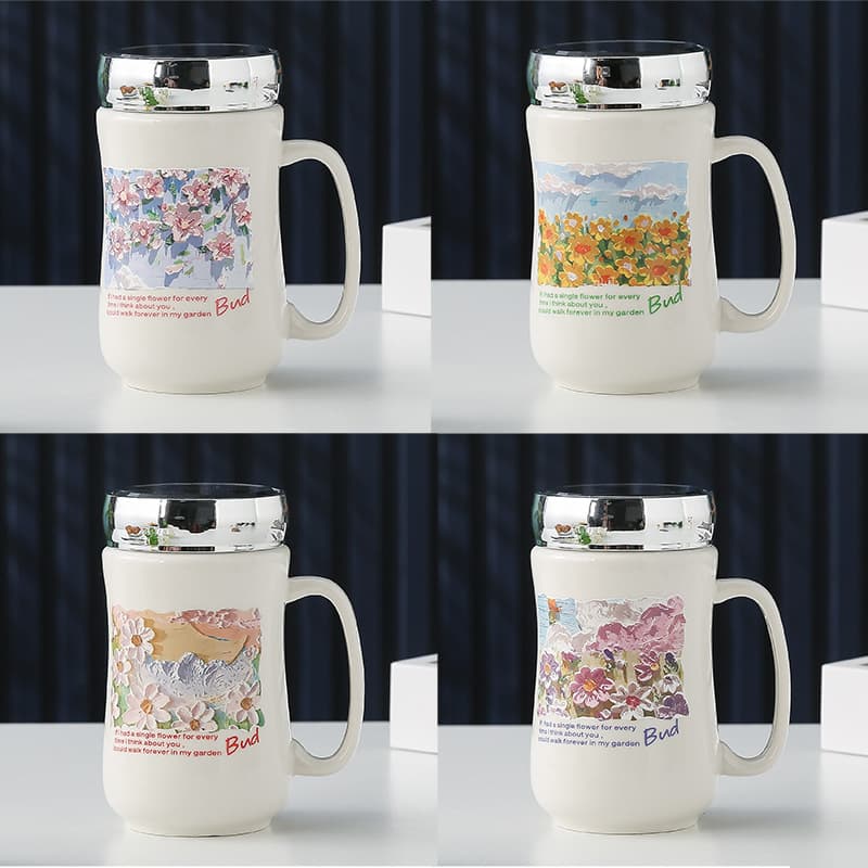 Ceramic Mug with Lid Couple Activity Gift Opening Insulated Mirror Cup Custom Logo Business Client Gift
