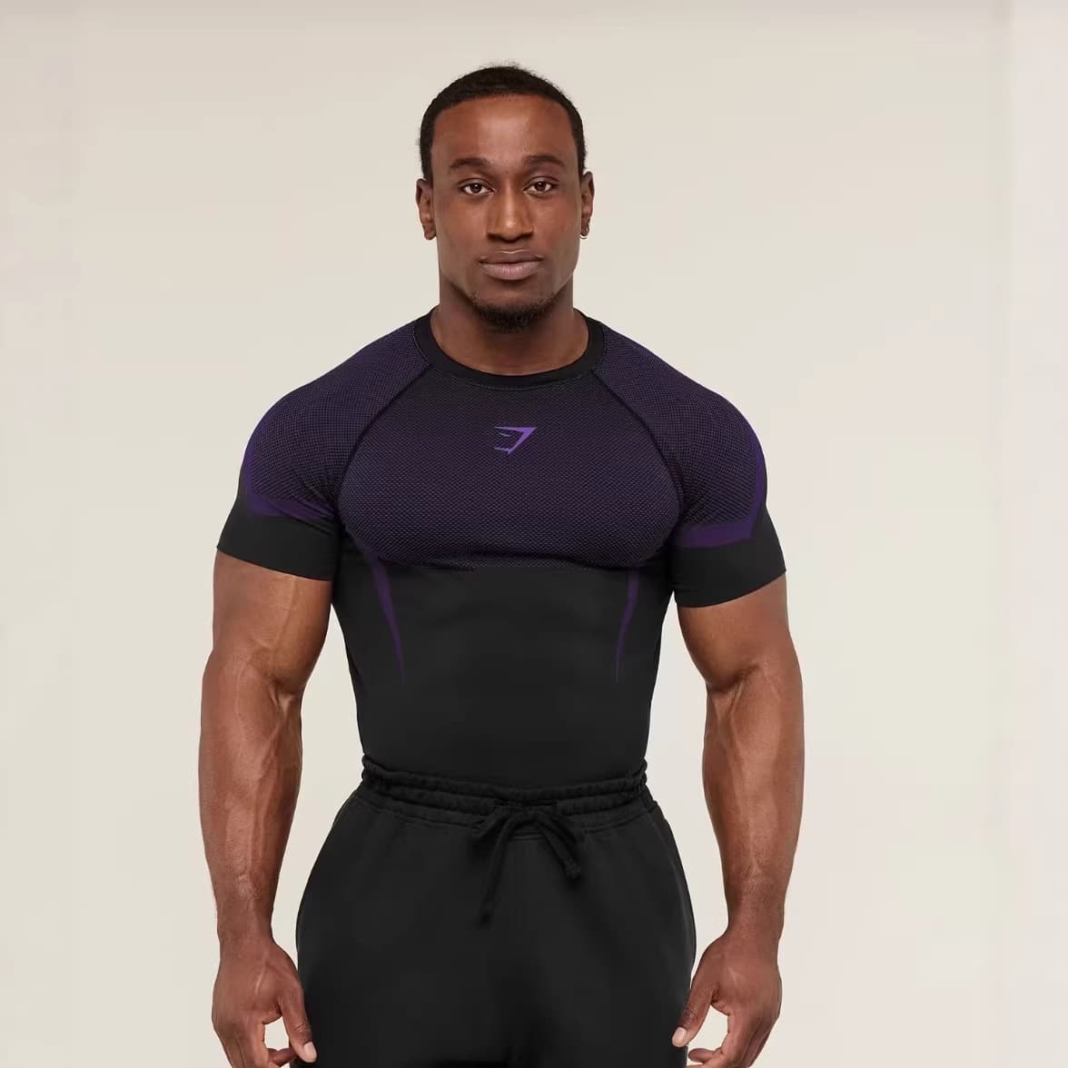 GYMSHARK Men's Short Sleeve Muscle Workout Fitness Running Training Tee Stretch Fashion Print Crew Neck T-Shirt