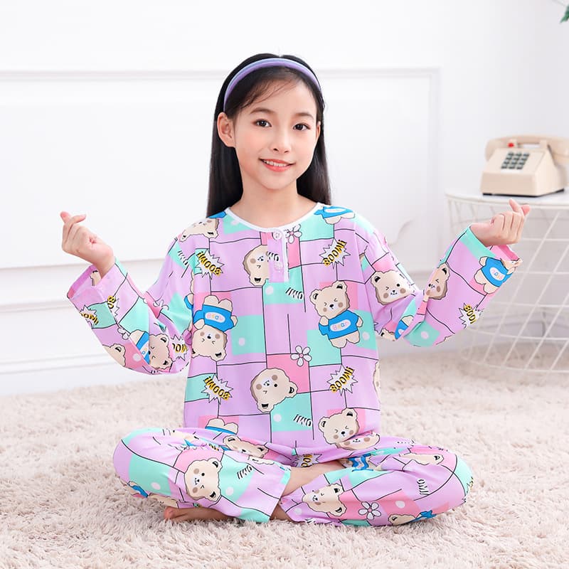 Children's Pajamas Summer Girl Boy Cotton Silk Pajamas Boy Baby Long Sleeve Thin Air Conditioning Suit Set Homewear