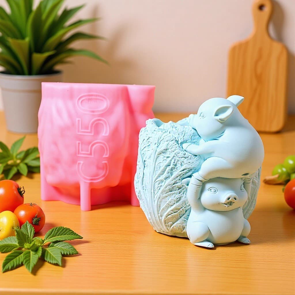 Piglet Holding Cabbage Silicone Mold Handmade DIY Succulent Plant Pot Aromatherapy Candle Plaster Decoration Mold C55