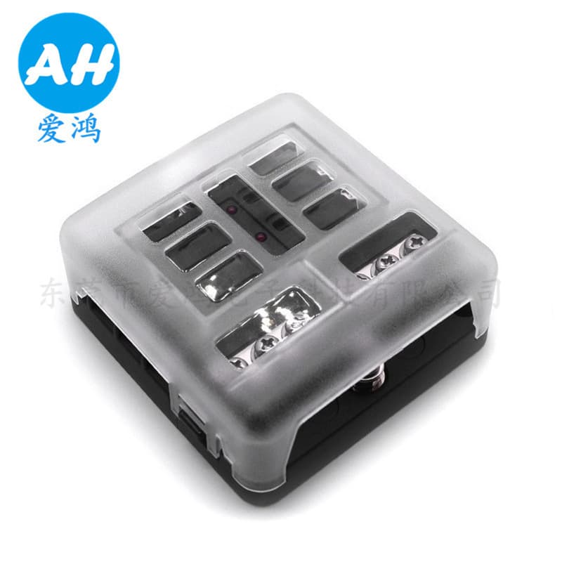 6-Way Fuse Holder with LED Indicator, Positive and Negative Terminal, Medium Blade Fuse Box, Screw Mount Automotive Fuse Box