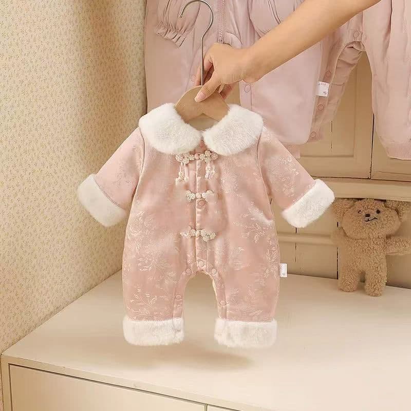 Autumn and Winter Chinese-Style Outer Jumpsuit Baby Fleece-Lined Baby Outer Wear Lady Warm Newborn One-Year-Old Dress
