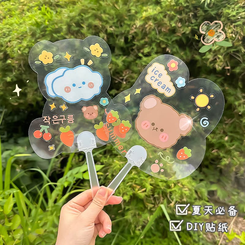 Transparent blank fan for children's DIY craft, portable hand-held fan, creative group fan, doodle advertising fan wholesale