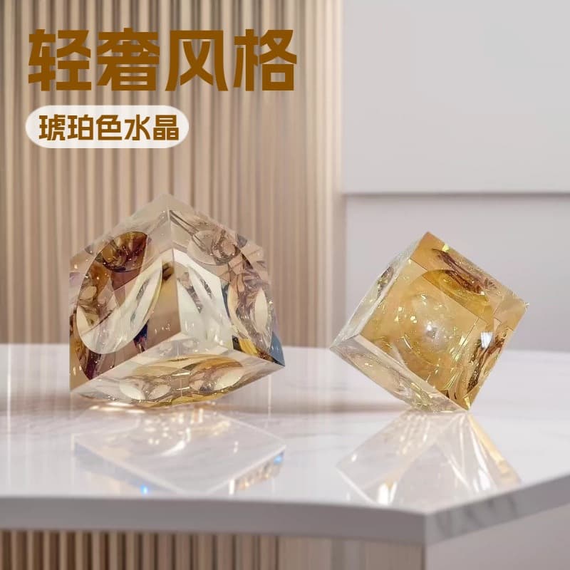 Modern light luxury gray square crystal ornaments model room living room coffee table desktop brown square creative decorations