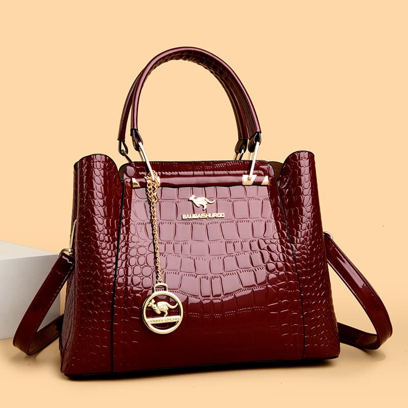 2025 Crocodile Pattern Tote Bag Women's Shoulder Crossbody Portable Fashion Versatile Casual Commuting Patent Leather Large Capacity Trendy
