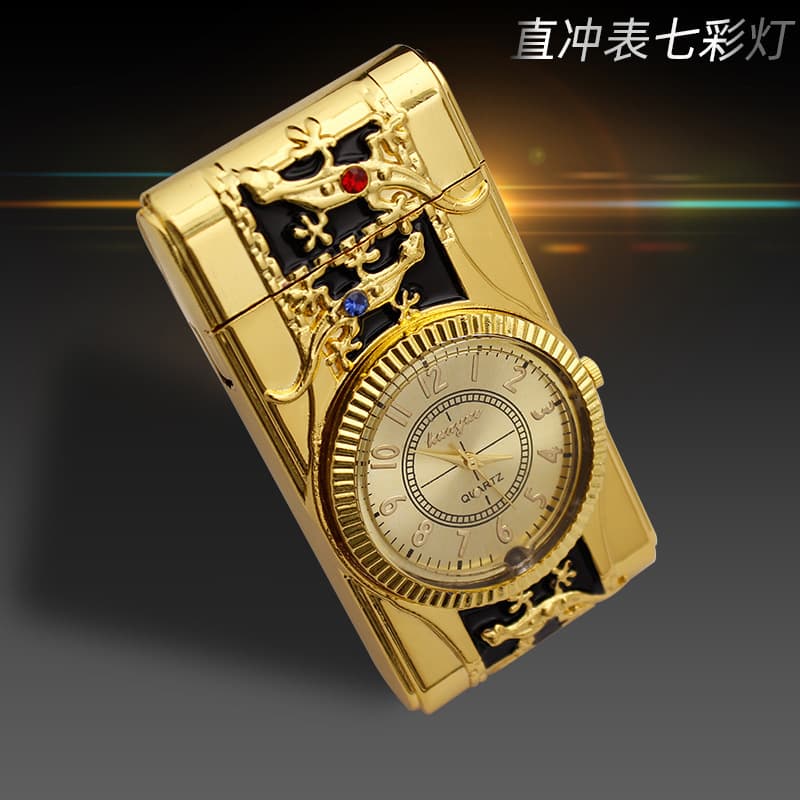 Creative Inflatable Lighter with Clock Metal Smoking Accessory Windproof Flame Lighter for Men and Women Wholesale