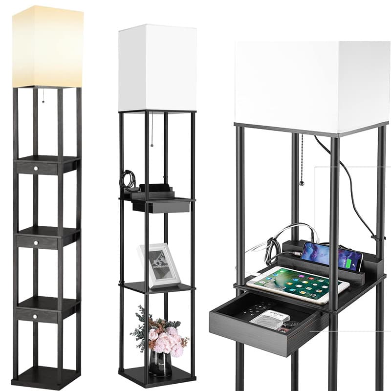 Custom Floor Lamp Fabric Table Lamp with Shelf, Bookcase Storage, USB Charging Table Lamp