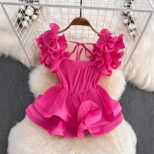 Summer New Versatile Pleated Ruffle Tie Waist Chiffon Blouse for Women, Short Style