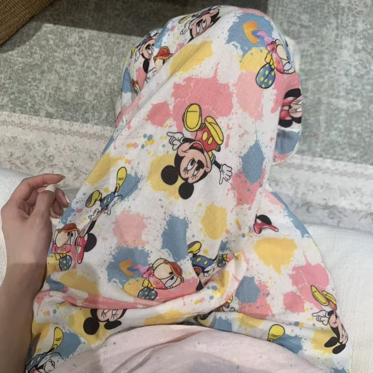 New! Colorful Cartoon Mouse Cute Cotton Double-Layer Gauze Pants, Wearable Outdoors, Home Lounging, with Pockets