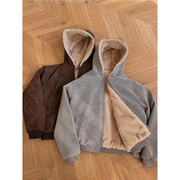 Tie-Dye PU Leather Mountain Eagle Fleece-Lined Hooded Padded Coat Men's Winter Nomadic Style Warm Loose Versatile Jacket
