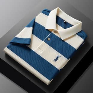 Cross-Border E-Commerce Embroidered Polo Shirt Men's Striped Short Sleeve Top Middle-Aged Father's New Style Wholesale Trendy Brand