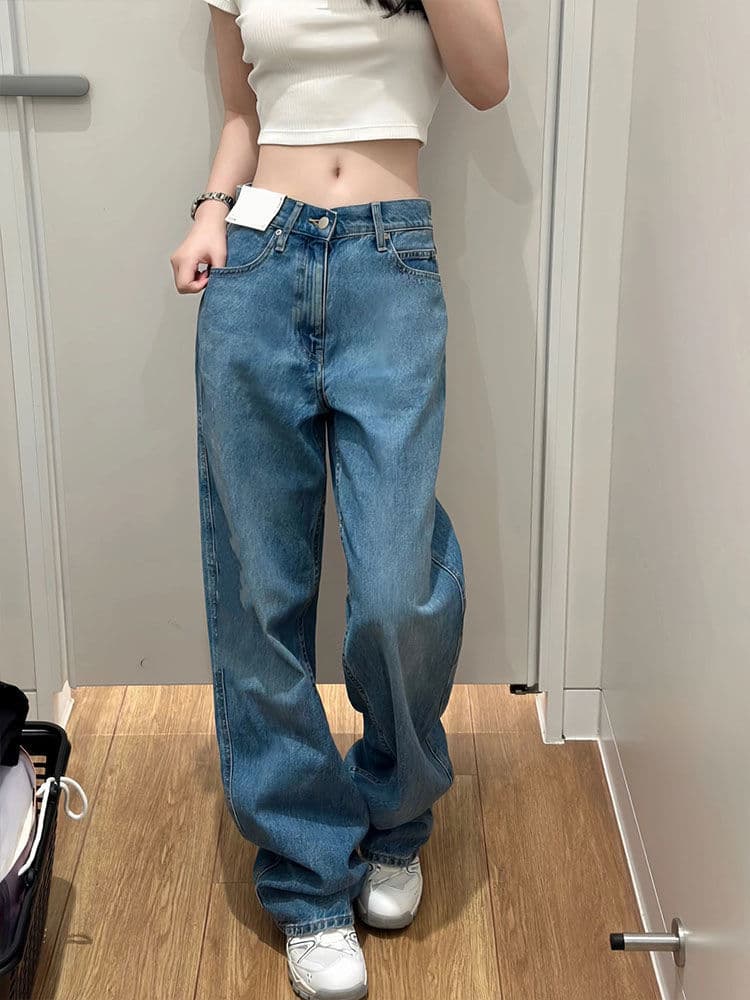 American retro loose drapey wide-leg straight pants for women 2024 spring and autumn hot girl floor-length jeans ins trend