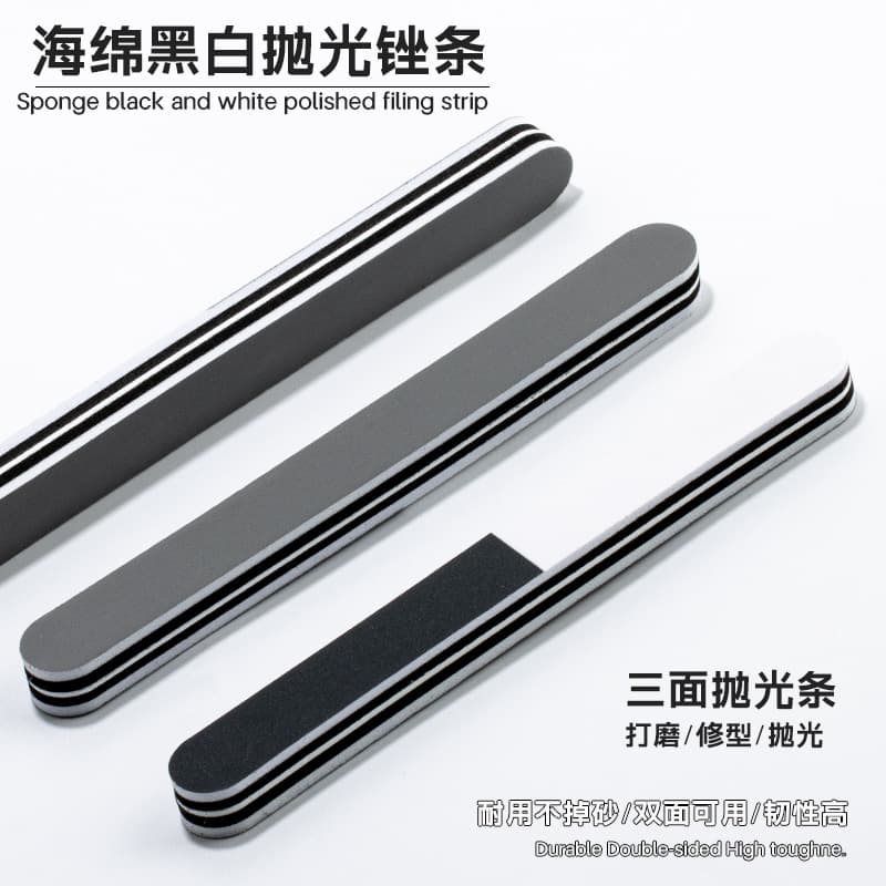 Black and White Sponge Nail File, Three-Sided Nail File, Double-Sided Shaping and Buffing File, Polishing Strip, Manicure File