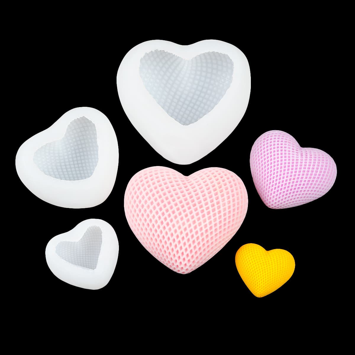 Grid Heart-Shaped Large, Medium, and Small Scented Candle Molds DIY Handmade Soap Diffuser Gypsum Chocolate Cake Mousse Mold