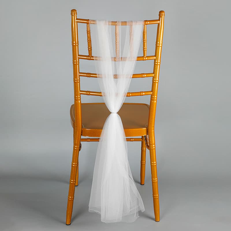 Cross-border gauze drapery for wedding chair back decorations, mesh chair back flowers paired with light gauze for Western-style banquet venue setup.