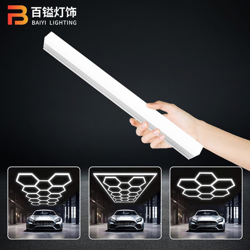 Hexagonal LED Garage Light Accessories Warehouse Gym Barber Shop Car Beauty Cell Light Long Strip Lamp for Fitness Stadium Coffee Shop