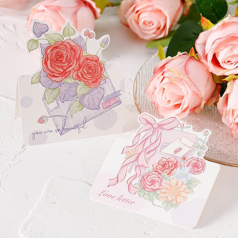 Valentine's Day Bouquet Greeting Card Rose Hand-drawn Series Small Cards Mother's Message Card Gratitude Flower Shop Card Wholesale