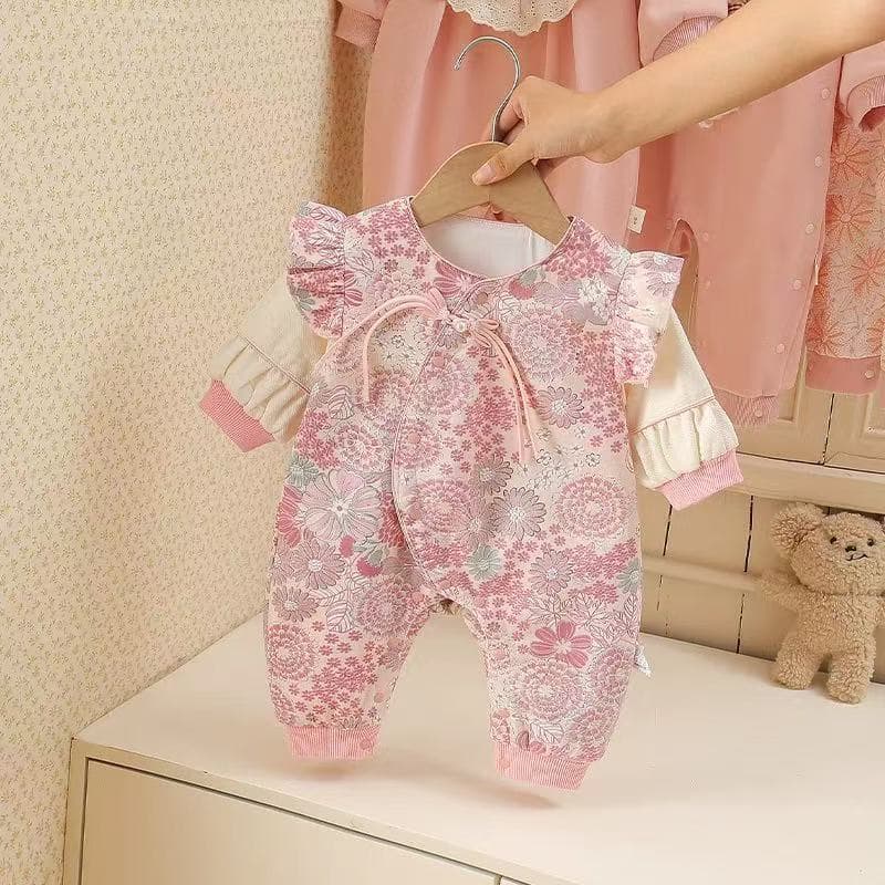 Baby newborn one-piece clothes spring and autumn baby one hundred days double layer full moon one year old Chinese style dress
