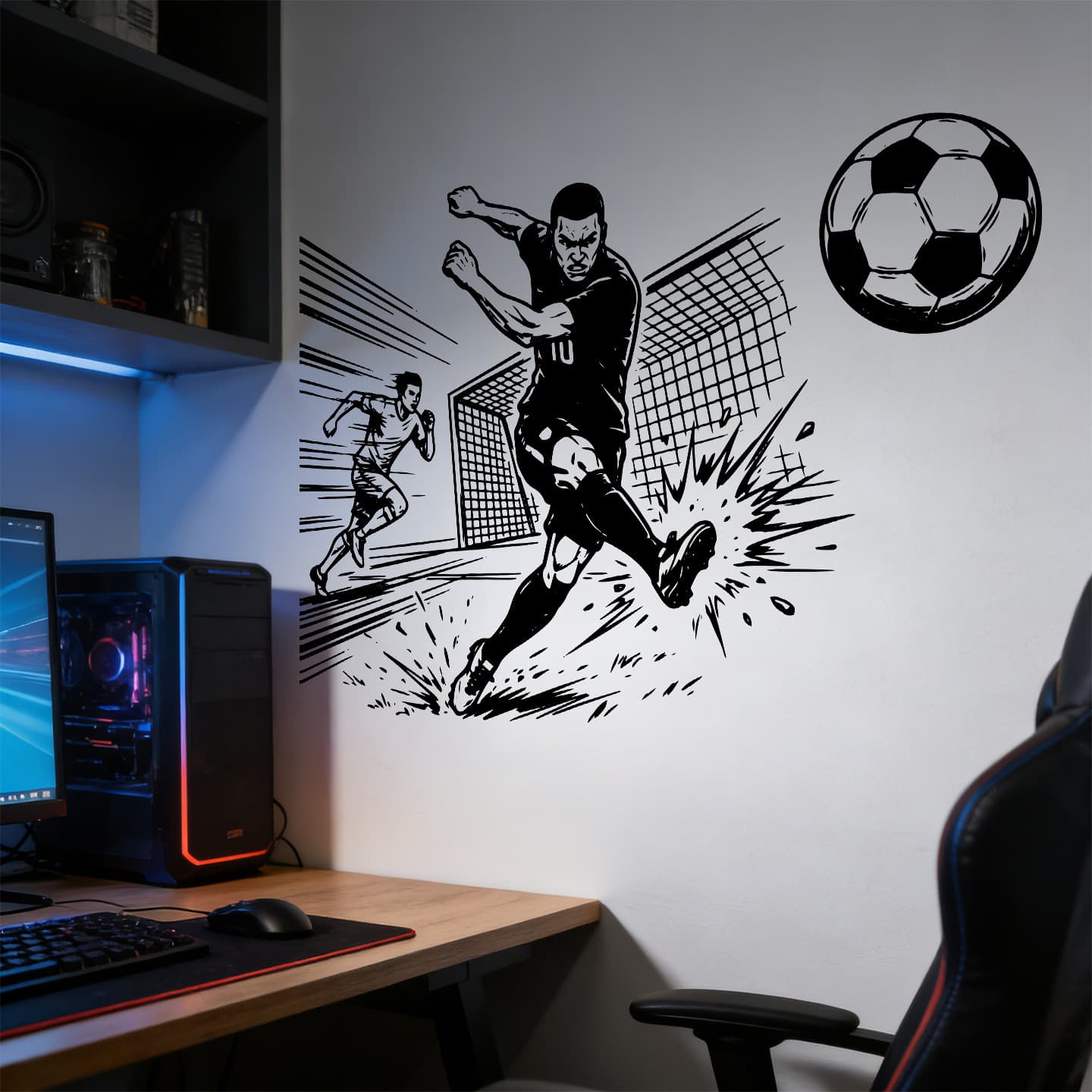 2026 World Cup Football Goal Wall Sticker Retro Comic Style Player Goal Silhouette Sticker Self-adhesive