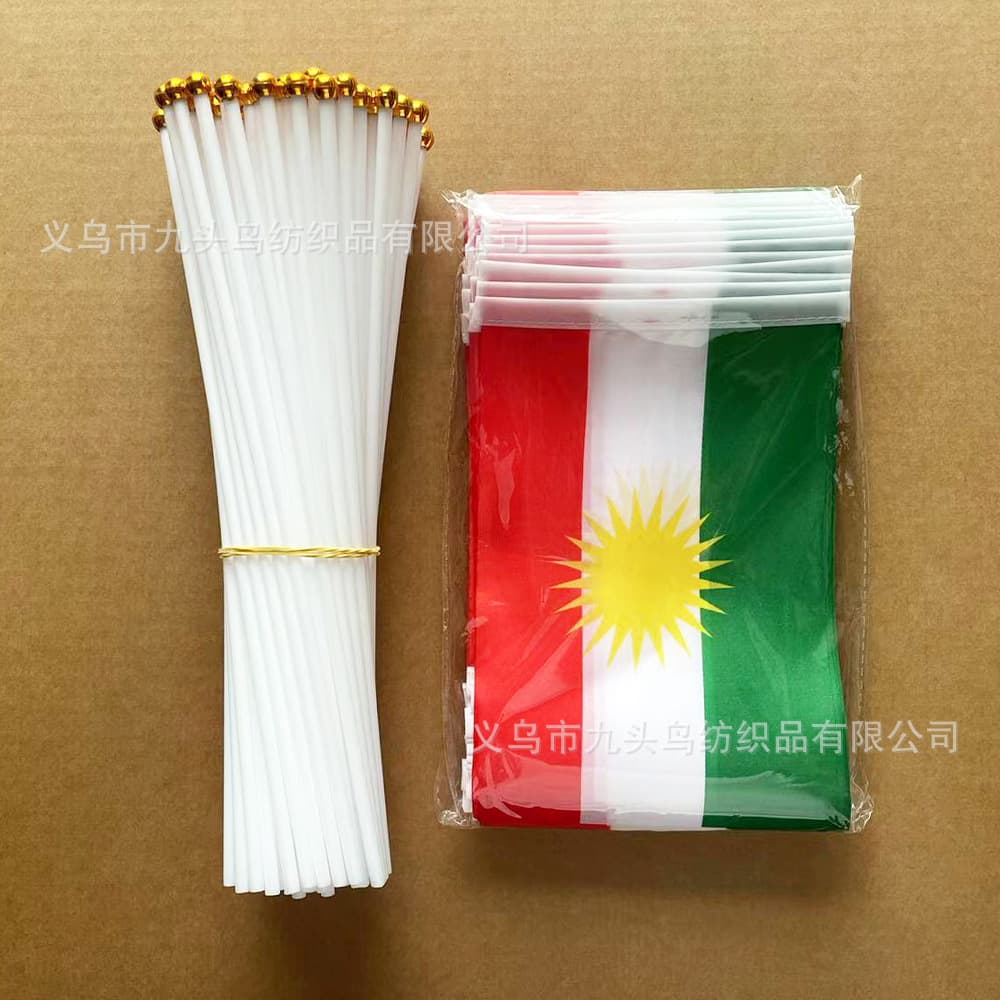 14*21CM Kurdistan Hand Waving Flag with 30cm Plastic Pole, No.8 Polyester Flag
