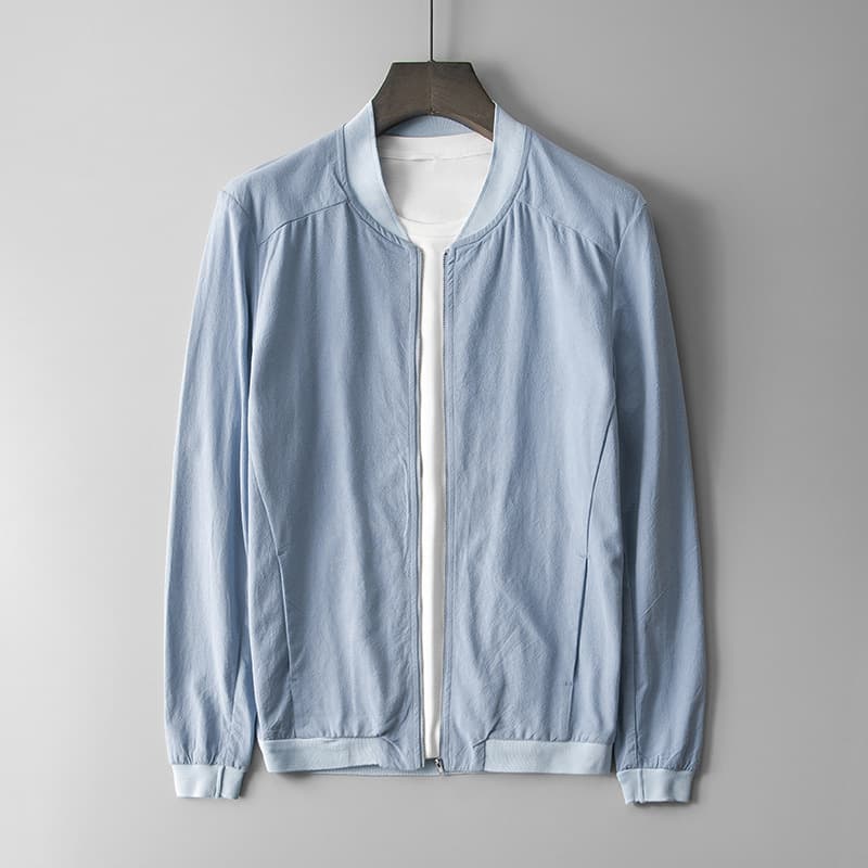 Autumn Korean baseball uniform top trendy handsome anti-tank jacket linen jacket men's thin outer jacket white men