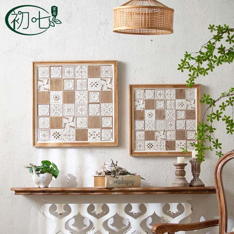 American Country Wall Mural Creative Small Grid Wall Decor for Entryway, Living Room Sofa Background
