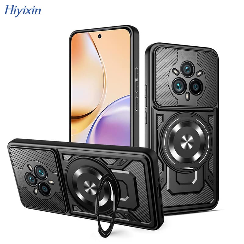 Rotating Stand Phone Case with Armor Protection for Honor 400 Lite, Magnetic Car Mount Shockproof Protective Cover for Mate 70
