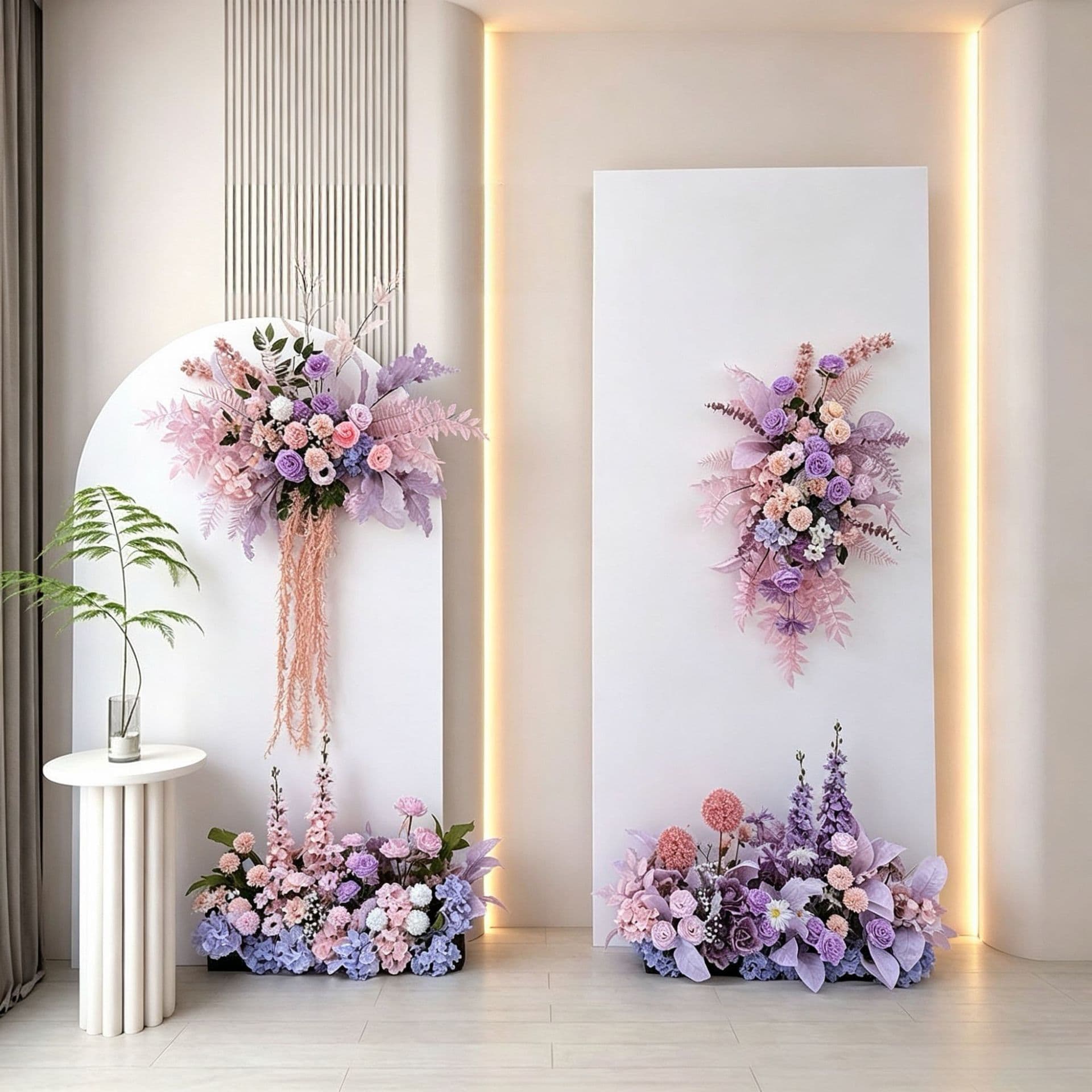 Pinkish-purple finished floor flower row for wedding celebration, engagement banquet road guide flower row, stage scene decoration artificial flower landscaping