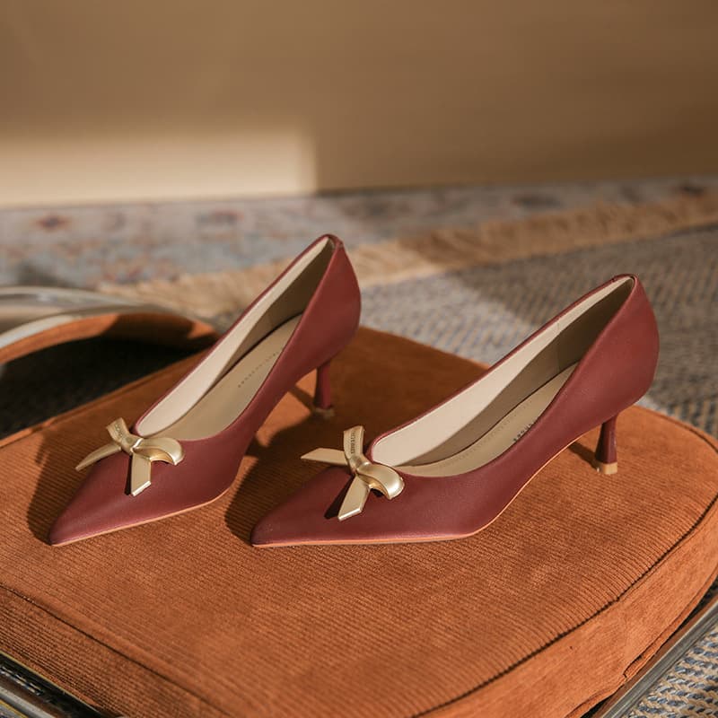 6102 Wine Red Wedding Shoes Fashion High Heels Show Heel Pointed Toe Thin Heel New Red Chinese Style Women's Single Shoes