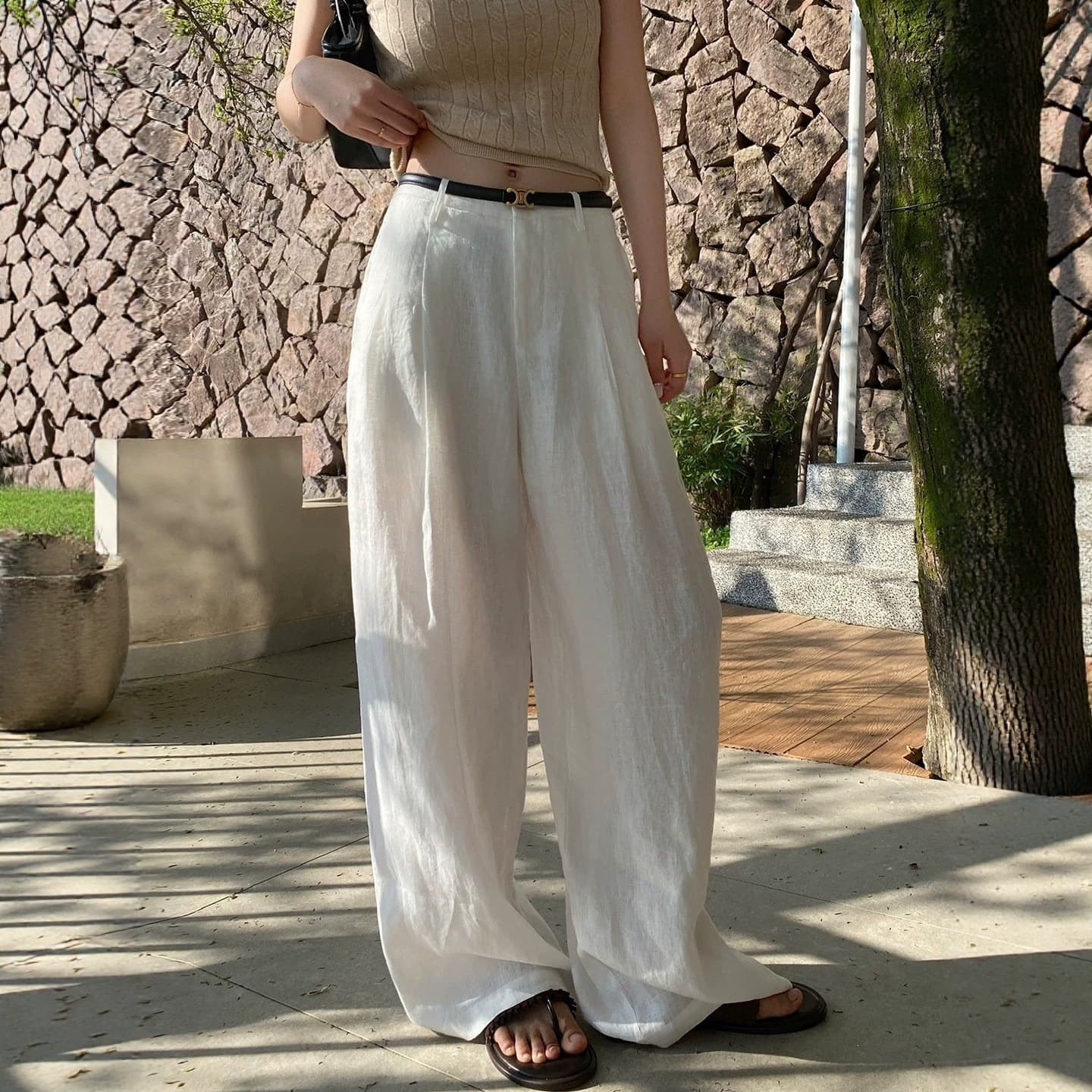 White Linen Women's Summer Pants 2026 New Draped Straight Casual Wide Leg Trousers Sun Protection